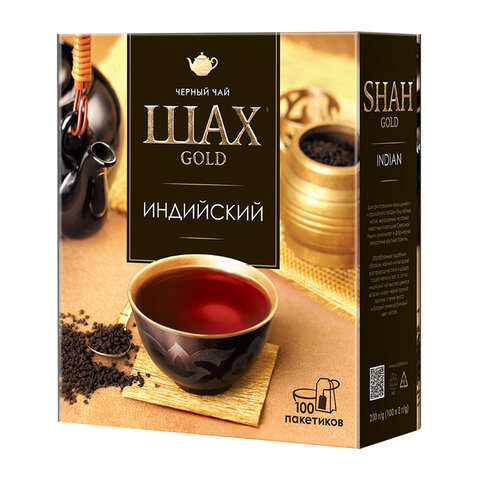 Чай ШАХ Gold "Индийский", черный, 100 пакетков по 2 г, 0925-18