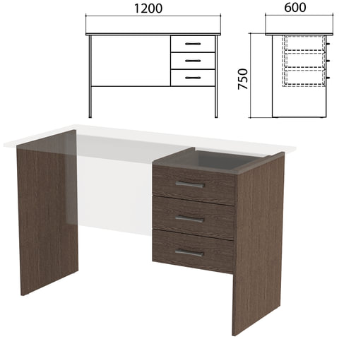 Каркас к столам письменным с тумбой "Канц" 1200х600х750 мм, цвет венге, СК27.16.2