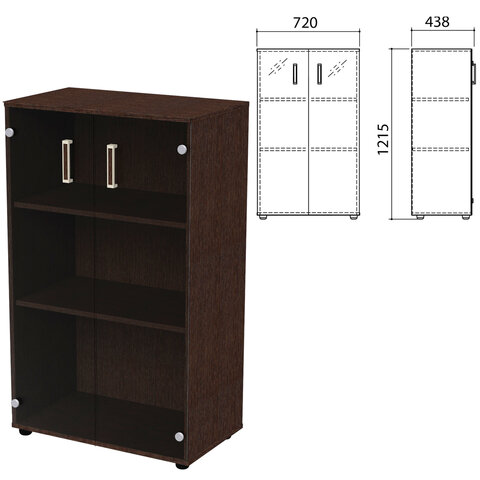 Шкаф закрытый со стеклом "Приоритет" 720х424х1215 мм, 2 полки, венге (КОМПЛЕКТ)