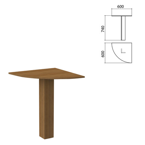Стол приставной угловой "Бюджет", 600х600х740 мм, орех французский, 402664-190