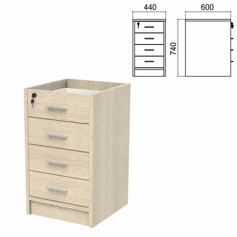 Тумба (каркас БЕЗ КРЫШКИ) приставная "Арго", 440х450х740 мм, 4 ящика, замок, ясень шимо