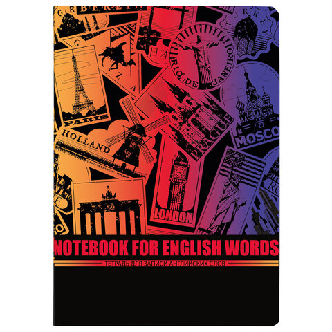 Тетрадь-словарь для записи английских слов, А5, 60 л., КОЖЗАМ, сшивка, клетка, "World", BRAUBERG, 404038