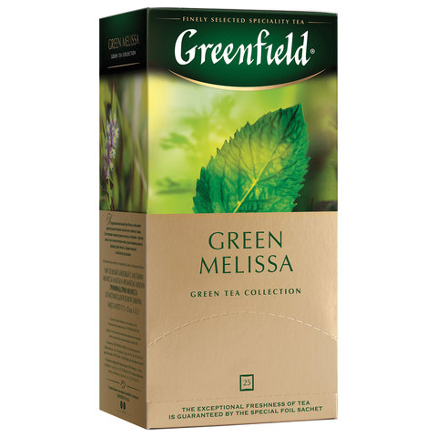 Чай GREENFIELD (Гринфилд) "Green Melissa", зеленый, 25 пакетиков в конвертах по 1,5 г