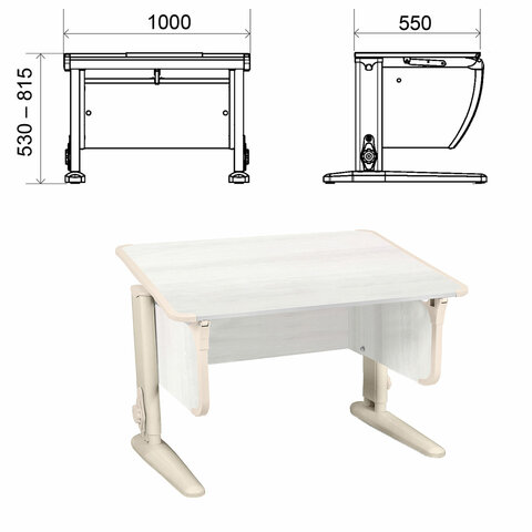 Стол-парта регулируемый "ДЭМИ" СУТ.43, 1000х550х530-815 мм, бежевый каркас, пластик бежевый, рамух белый (КОМПЛЕКТ)