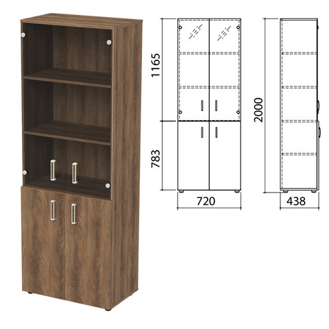 Шкаф закрытый со стеклом "Приоритет", 720х438х2000 мм, 4 полки, лагос (КОМПЛЕКТ)