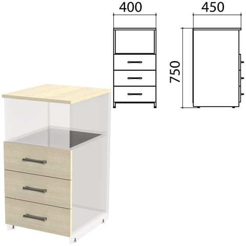 Крышка и фасады ящиков для тумбы приставной "Канц" 400х450х750 мм, цвет дуб молочный, ТК31.15.2