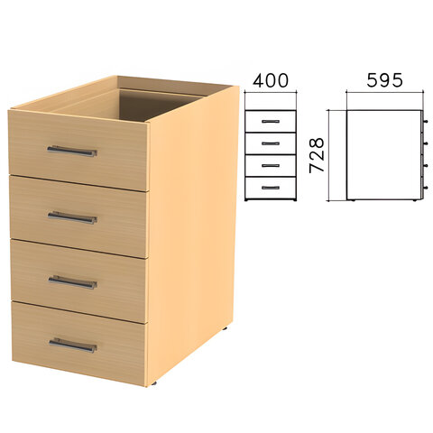 Тумба (каркас БЕЗ КРЫШКИ) приставная "Монолит", 400х595х728 мм, 4 ящика, бук бавария, ТМ06.1