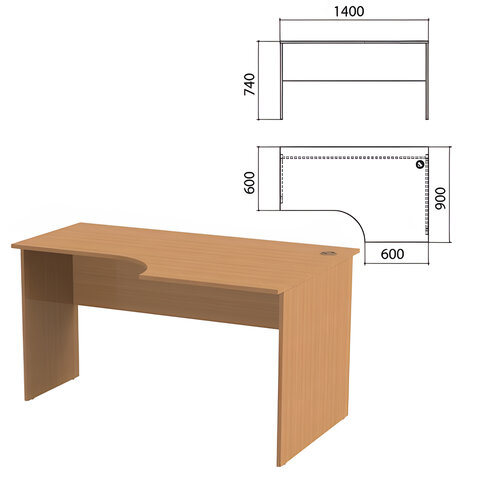 Стол письменный эргономичный "Эко", 1400х900х740 мм, правый, бук бавария, 400749-55