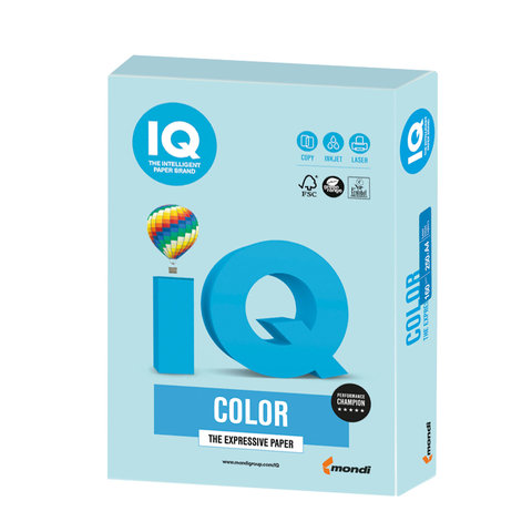 Бумага цветная IQ color, А4, 160 г/м2, 250 л., пастель, голубая, MB30